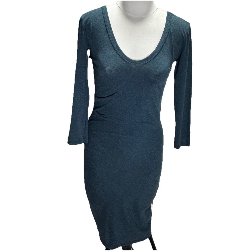 Standard James Perse Womens  3/4 Sleeve Scoop Ruched Dress Teal Size 2 Or Medium